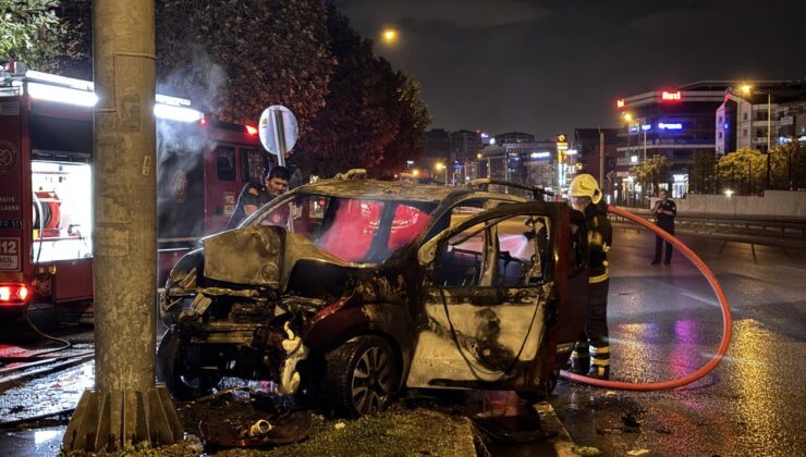 Direğe çarpan ticari araç sürücüsü yaralandı