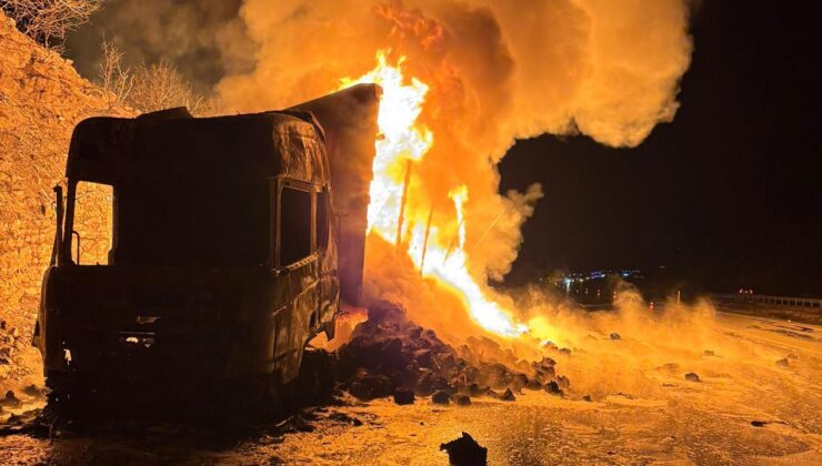 Adana’da seyir halindeki tır alev alev yandı